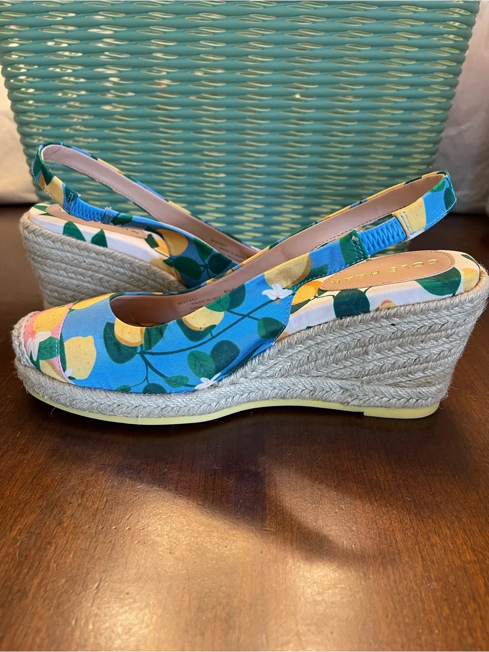 COLE HAAN Womens Cloud feel Espadrille Wedge Slingback Lemon SZ 6.5B